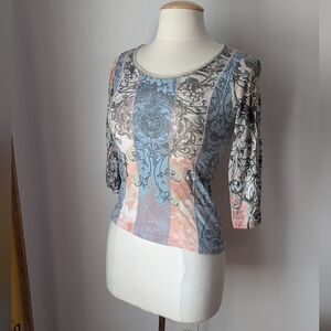 Vintage Y2K Vanilla Sugar Patchwork Stripe Studded Top Size PXS